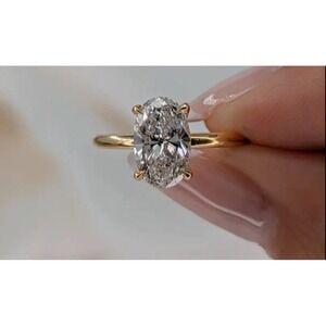 Oval-Cut Moissanite  Ring 18K Gold Vermeil Finish Sterling‎ Silver Band sz 5